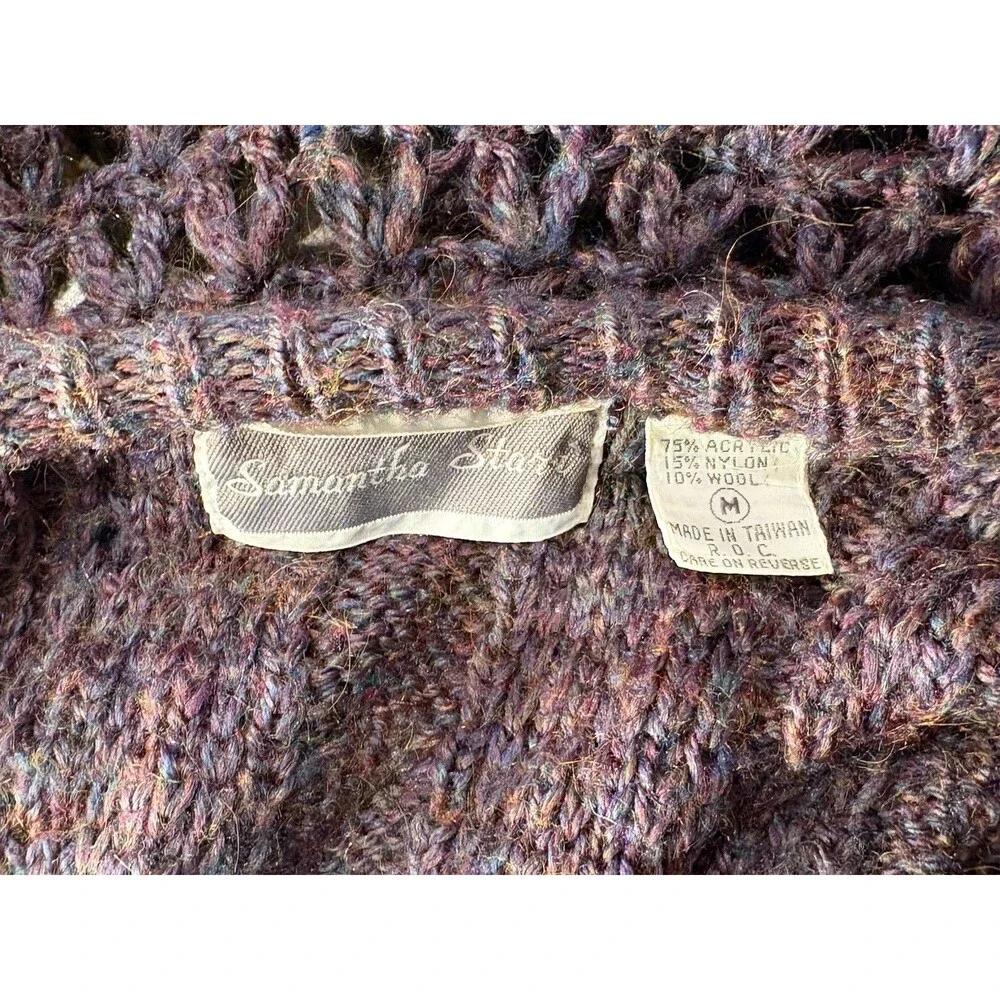 Samantha Starr Wool Blend Sweater Purple Button Ruffle Collar M